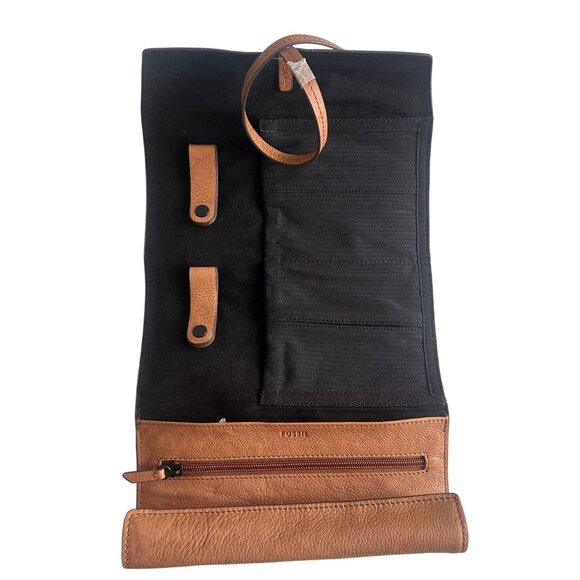 Fossil Mens Leather Tech Wrap Travel Organizer With Snap Closures Zipper Pocket - Picture 4 of 12